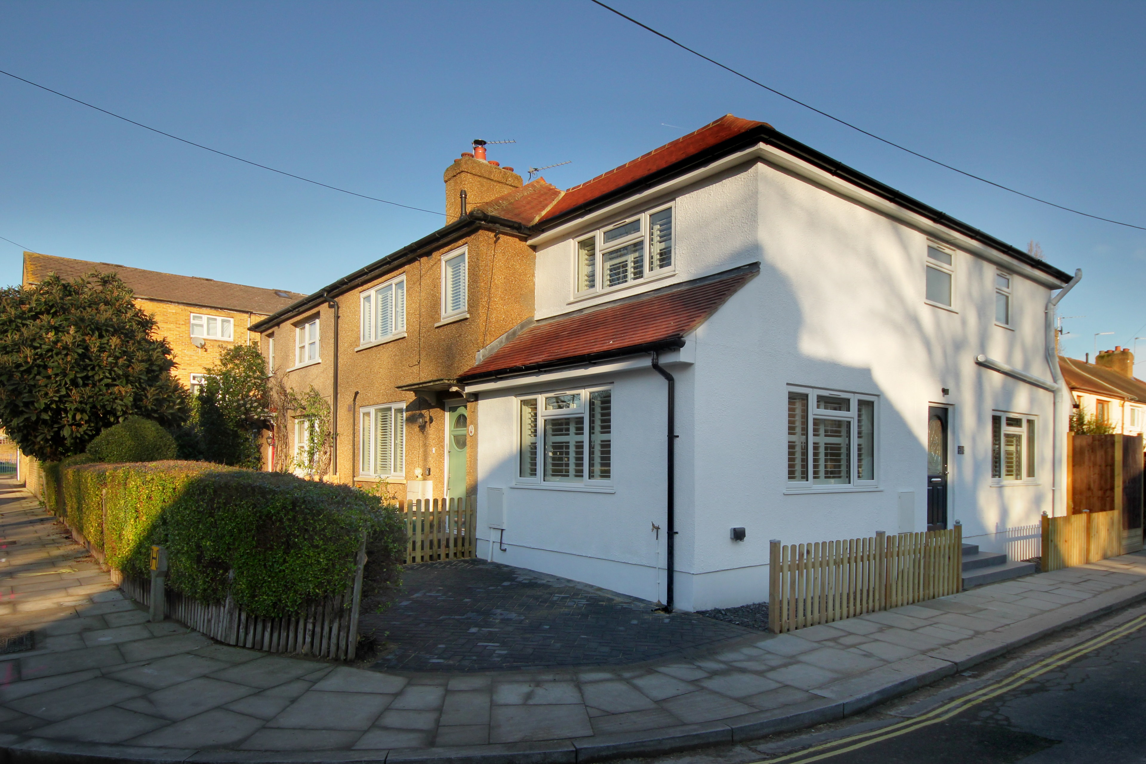 Chilton Avenue — completed corner elevation showing full extent of the new build on the corner plot