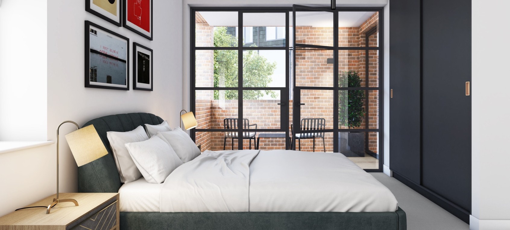 The Factory Apartments — CGI showing rear elevation with private terraces