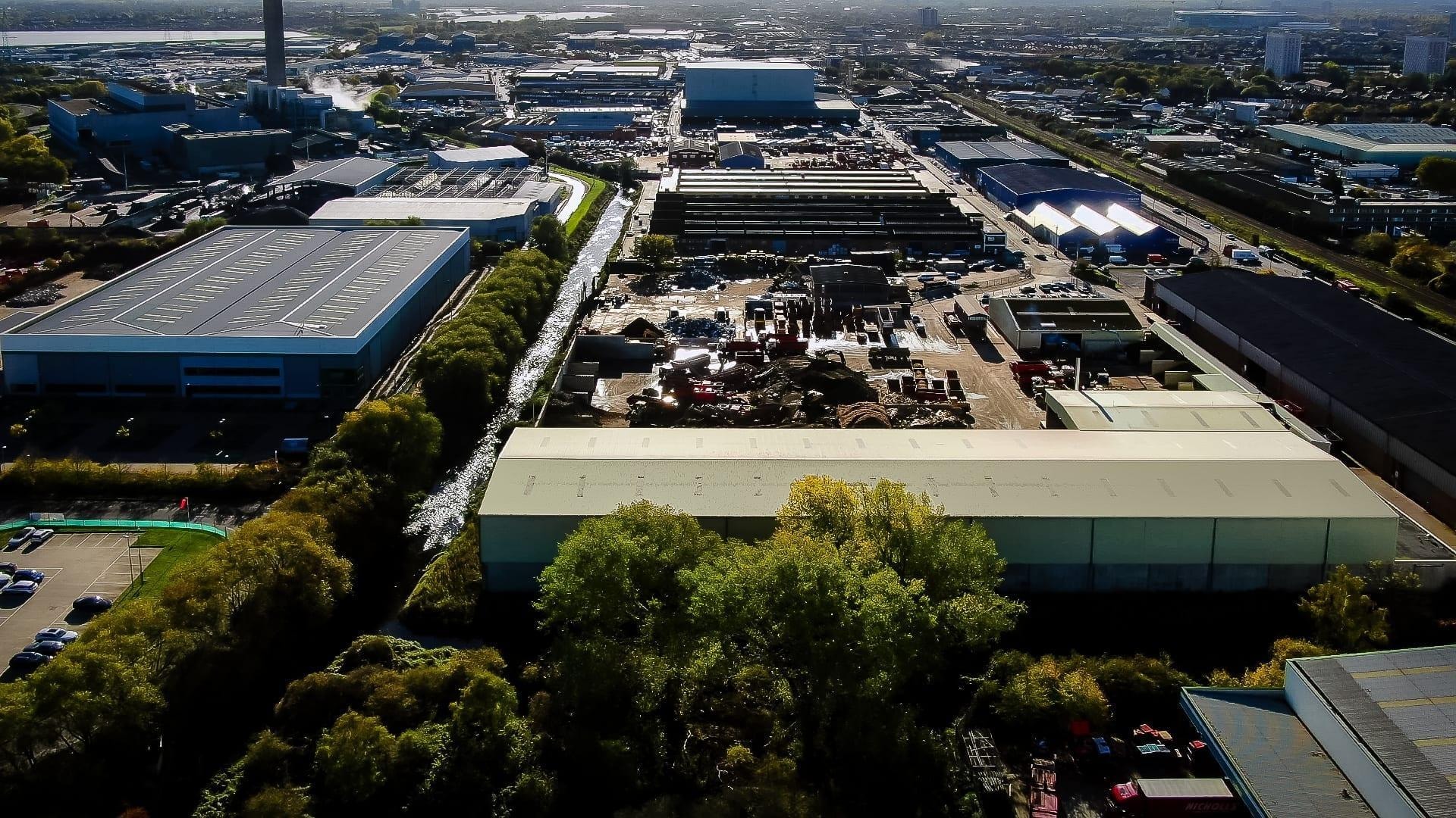 JOD Haulage — aerial view showing site proximity to surrounding industrial area and transport links