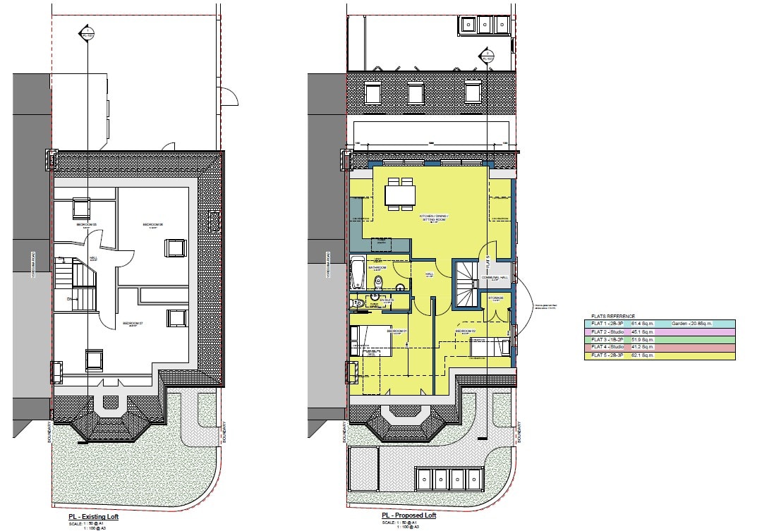 Regina Road — loft floor plans and rear outbuilding conversion to new 2-storey 1-bed dwelling