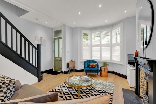 Salisbury Road — living room with blue accent chair