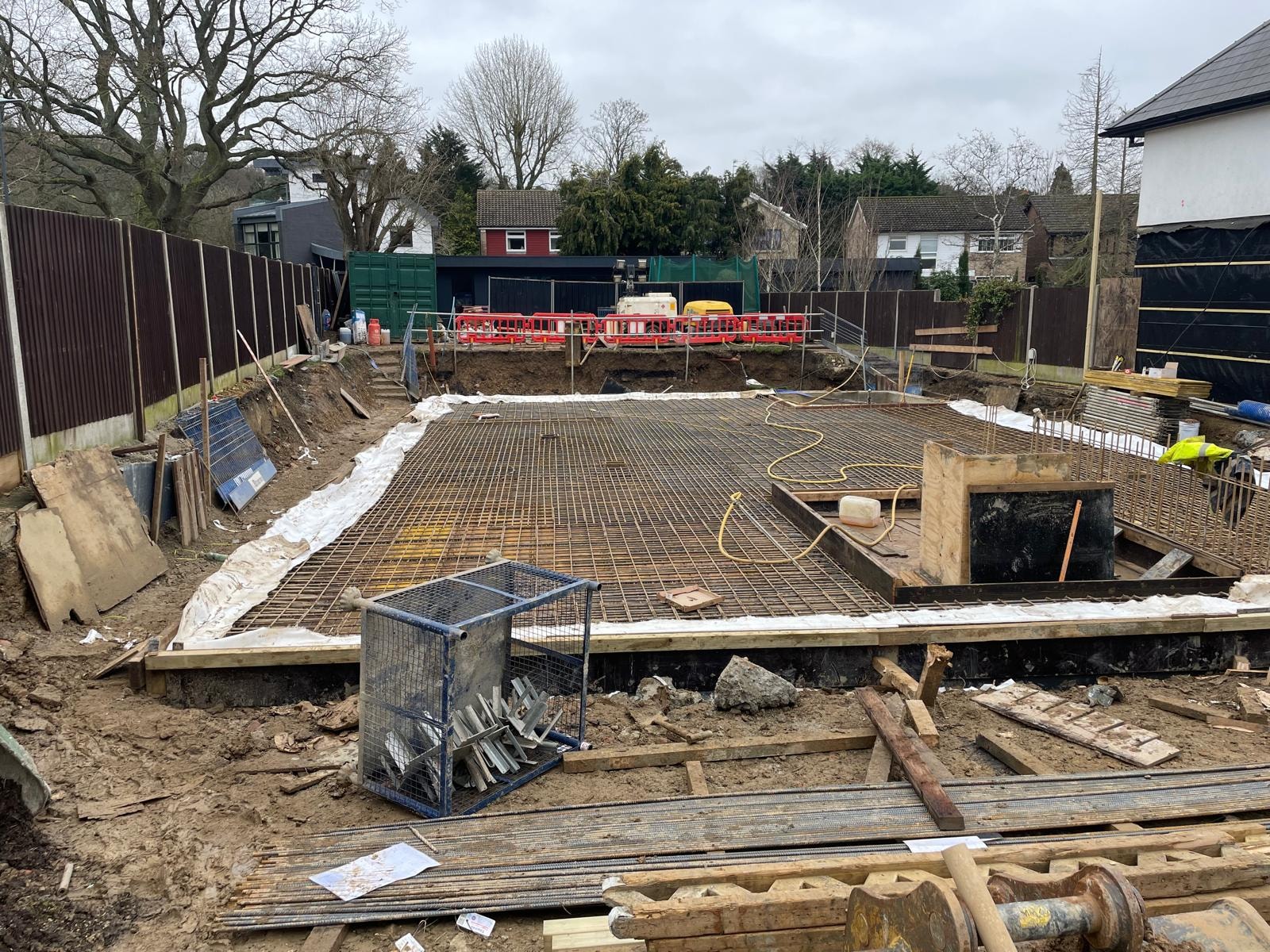 Bellfield Avenue — basement slab reinforcement with rebar mesh laid ready for concrete pour